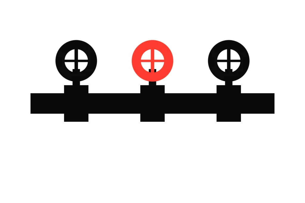 Illustration of a pipe with three valves, one red, for the three waits inside a betting withdrawal